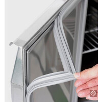 Saladette 2 Türen, 90 x 70 gerader Glasaufbau, Klarglas mit schwarzem Rand